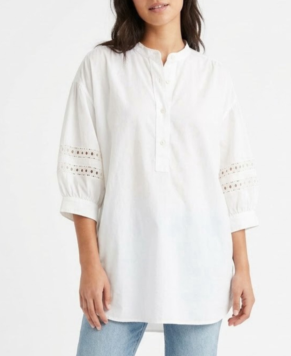 Ralph Lauren Polo White Shirt Tunic Short Sleeve Cotton V Neck Relaxed Fit XL